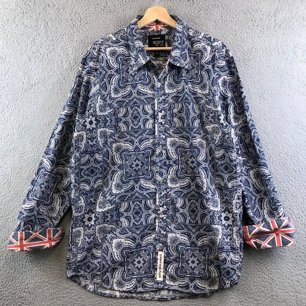 Rolling Stones Riff Stars Mens XL Shirt Button Front 100% Cotton All Over Print